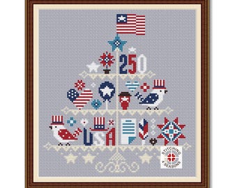 Cake Stand USA 250th Anniversary Cross Stitch Pattern: 4th of July Sampler (PDF Pattern)
