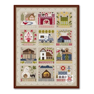 Seasons Calendar Cross Stitch Pattern: Mini Houses Sampler (PDF Pattern)