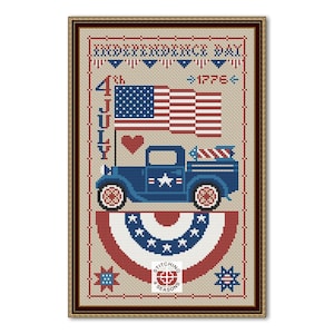 4th of July Cross Stitch Pattern: USA Flag, Liberty Truck (PDF Pattern)
