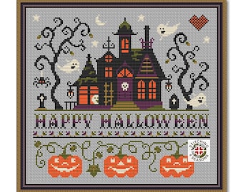 Haunted House Cross Stitch Pattern: Happy Halloween Sampler (PDF Pattern)