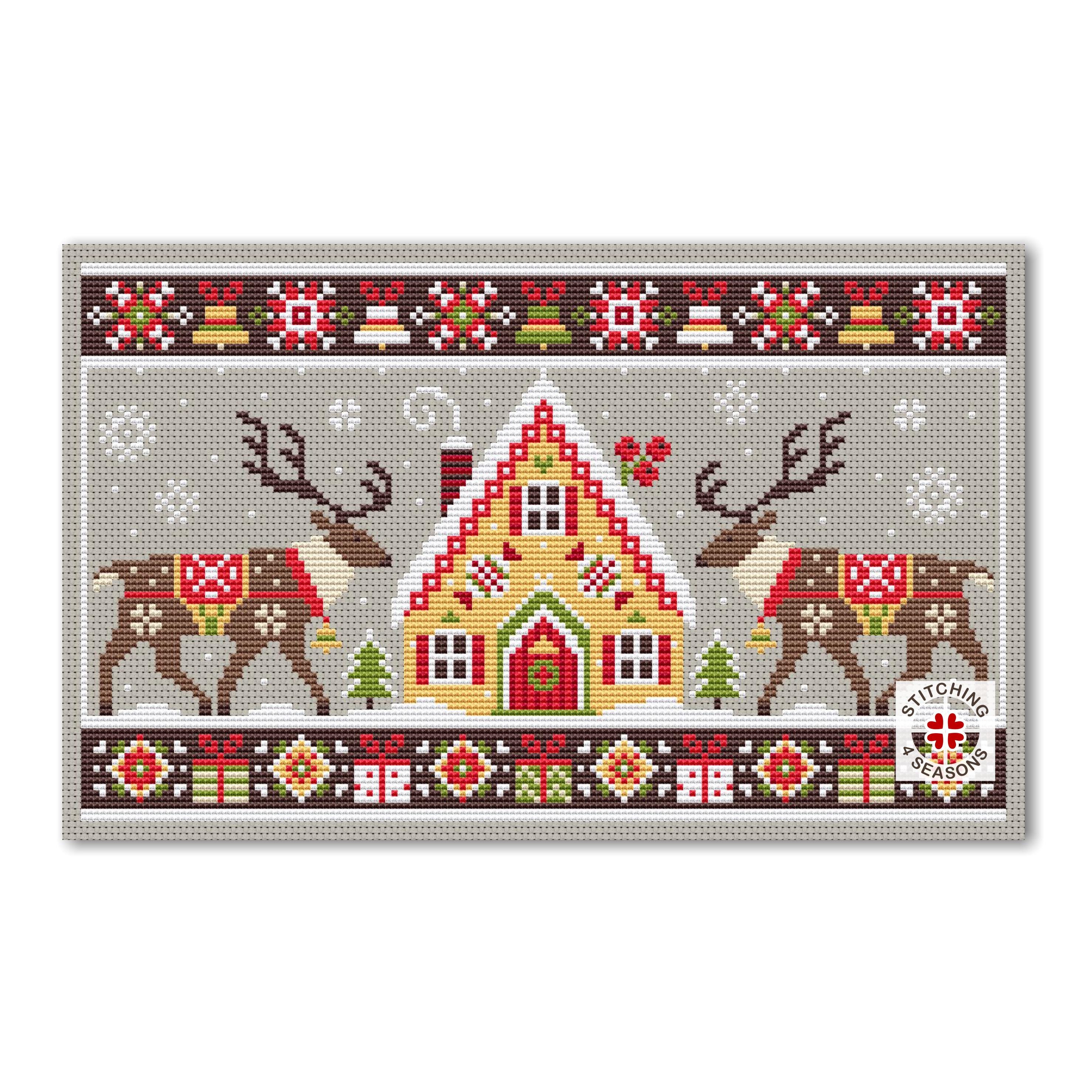 Christmas Reindeer Cross Stitch Pattern: Winter Gingerbread House ...