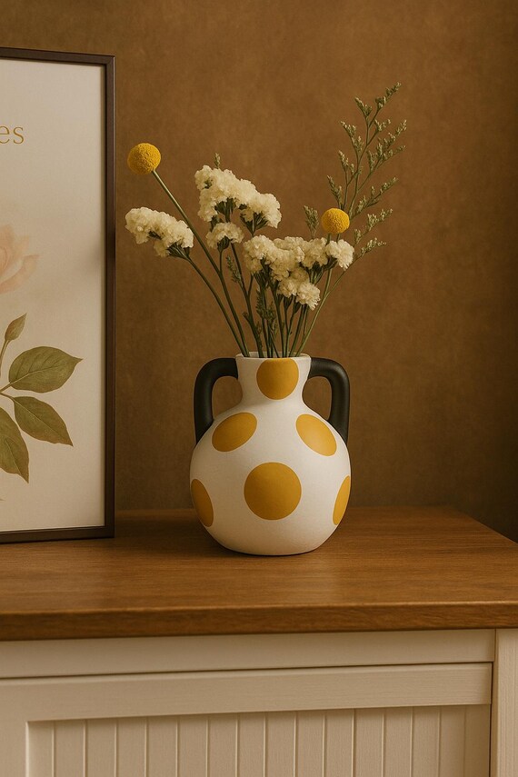 手描きの陶器製花瓶（ハンドル付き） - 植木鉢、オフィスデスクの装飾