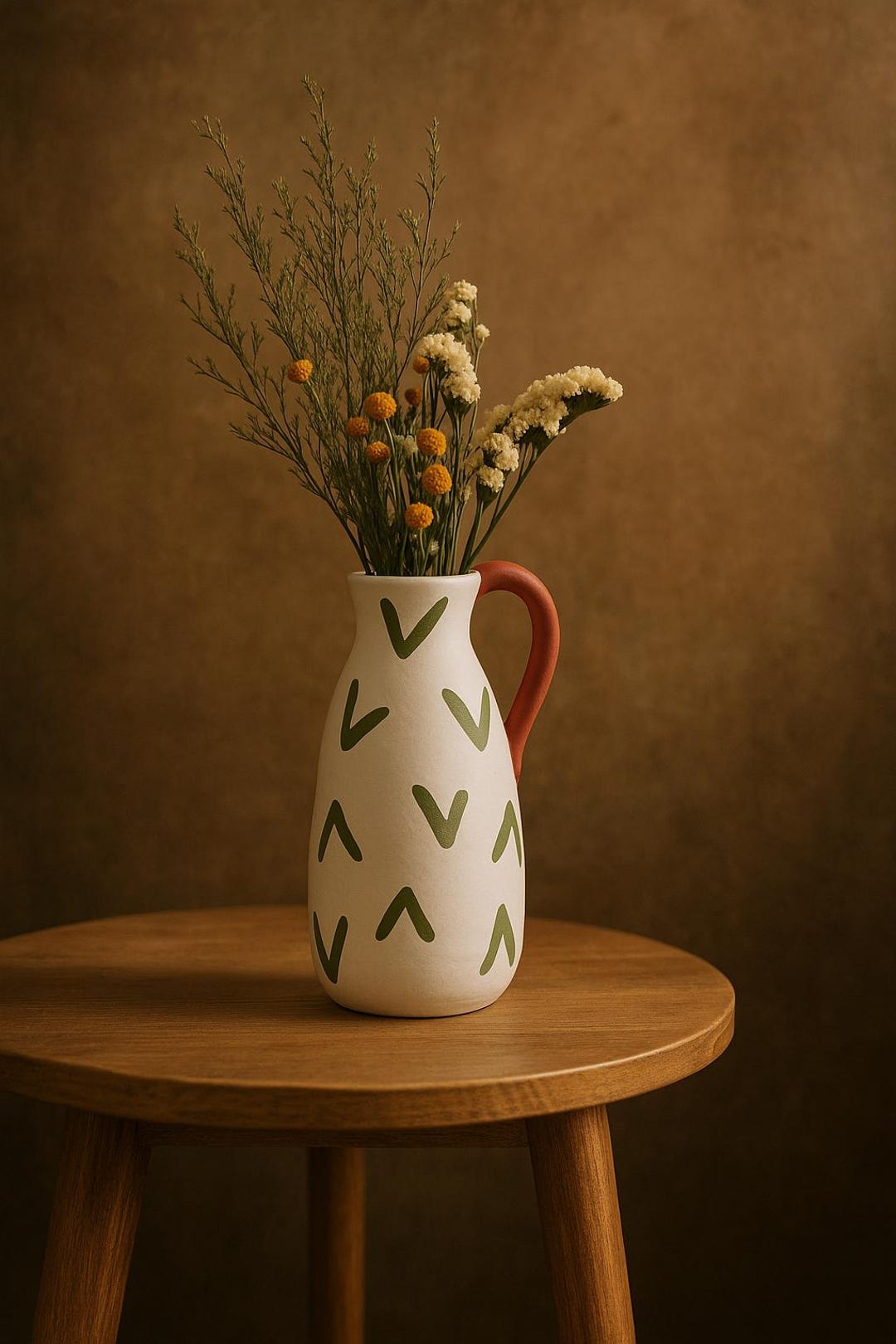 手描きの陶器製花瓶（ハンドル付き） - 植木鉢、オフィスデスクの装飾