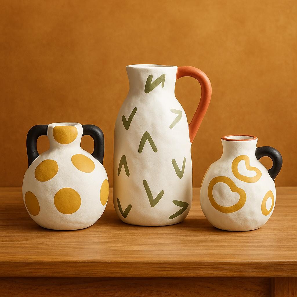 手描きの陶器製花瓶（ハンドル付き） - 植木鉢、オフィスデスクの装飾