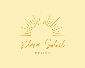 Könnte beinhalten: Ein minimalistisches Logo-Design mit einer stilisierten Sonnengrafik und dem Text "Klara Soleil DESIGN".