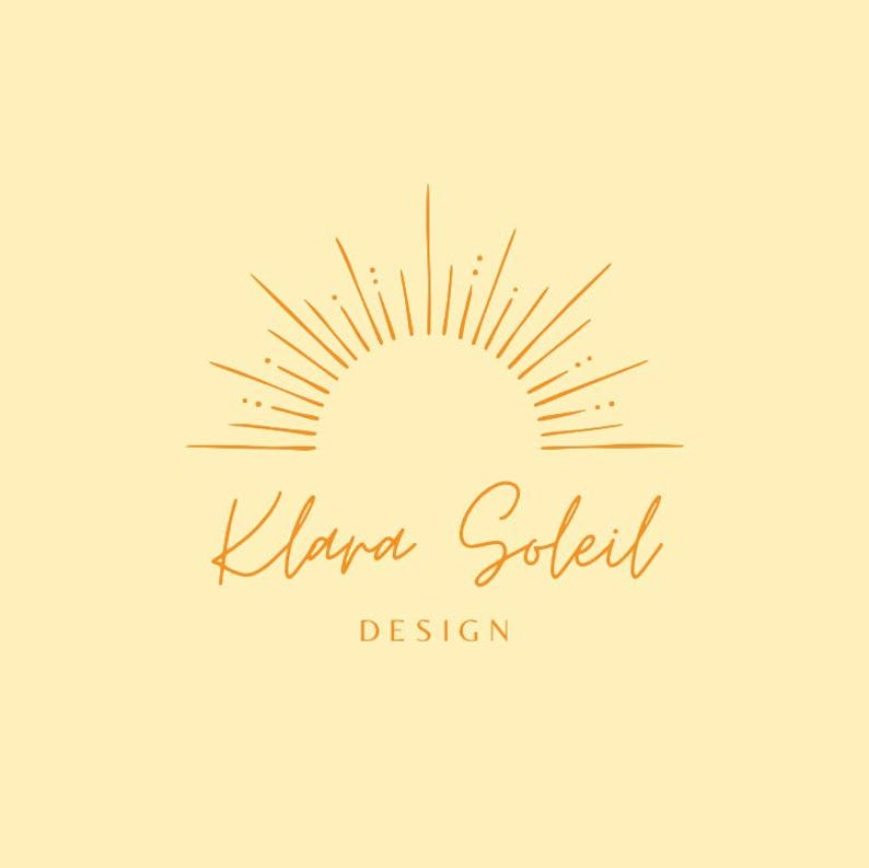 Peut inclure: Un logo minimaliste avec un graphique de soleil stylis&eacute; et le texte "Klara Soleil DESIGN".
