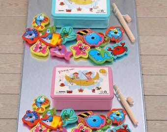 Juego de pesca magnético Montessori, rompecabezas de madera para niños, entrenamiento y aprendizaje de habilidades motoras.