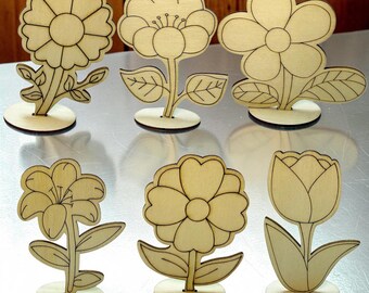 Kit de acuarelas de madera para niños / 6 manualidades de flores para decoración del hogar