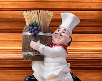 Palillero de madera para chef, decoración de cocina de resina para encimera, decoración para fiestas sin electricidad