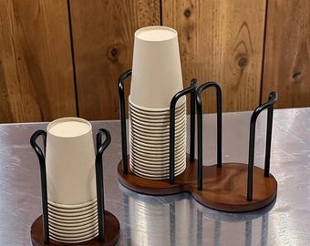 Organizador de tazas con soporte largo / Soporte de exhibición de madera y metal para tazas de cocina