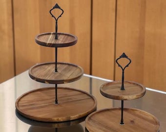 Soporte de madera para pasteles de 2 niveles / Elegante plato para aperitivos y expositor de postres para el hogar.