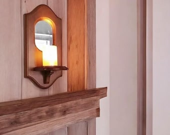 Vintage Solid Wood Wall Mirror with Shelf – Aromatherapy Candle Holder & Decorative Hanging Rack