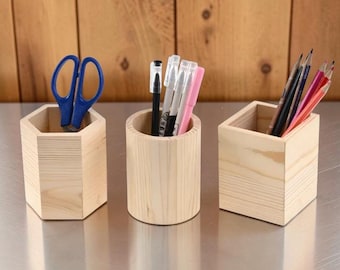 Caja de almacenamiento de papelería de madera / Portalápices sin pintar para material de oficina y arte.