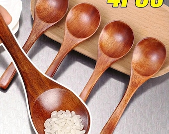 Juego de cucharas pequeñas de madera, cucharas de especias de mango corto para miel, café y vajilla infantil.