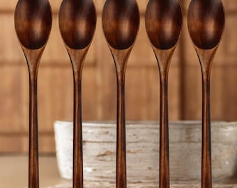 5-teiliges Kochlöffel- & Gabel-Set - Umweltfreundliches natürliches Geschirr, rustikales Kochgeschirr, nachhaltiges Küchengeschenk