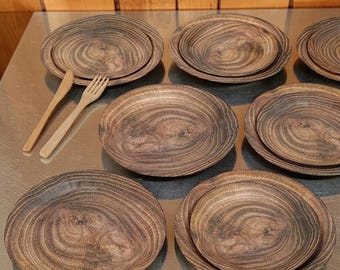 Juego de 10 platos de papel con diseño retro de madera / Juego de vajilla desechable para fiestas y bodas