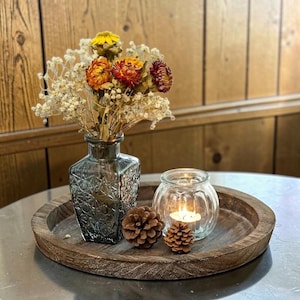 Rustic Wooden Serving Tray | Multi-Purpose Round Decor for Kitchen & Living Room