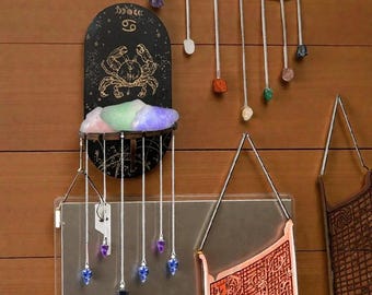 Soporte de pared de madera/estante de cristal para péndulos, piedras curativas y decoración bohemia