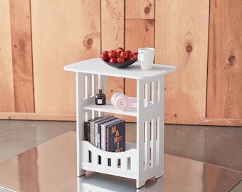 Holztisch für Schlaf- & Wohnzimmer | Nordischer Stil Beistelltisch Organizer