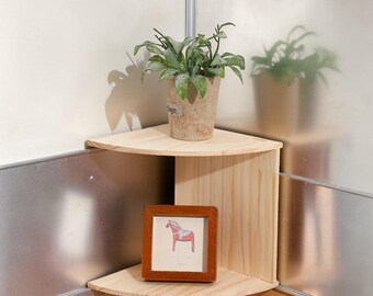 Estantería esquinera triangular de madera / Organizador de pared de dos niveles estilo bohemio para decoración de habitaciones (regalo)