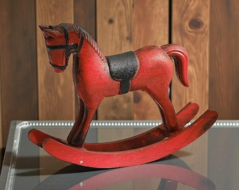Caballo balancín nórdico de madera, adorno de escritorio retro en miniatura y regalo artístico de equilibrio para niños.