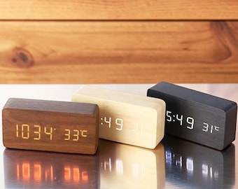 Reloj despertador digital de madera/reloj de escritorio LED con temperatura para oficina y mesita de noche