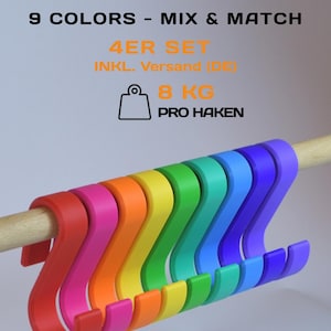 Ganci a S universali per pali, set da 4: fino a Ø 22 mm, 9 colori liberamente combinabili