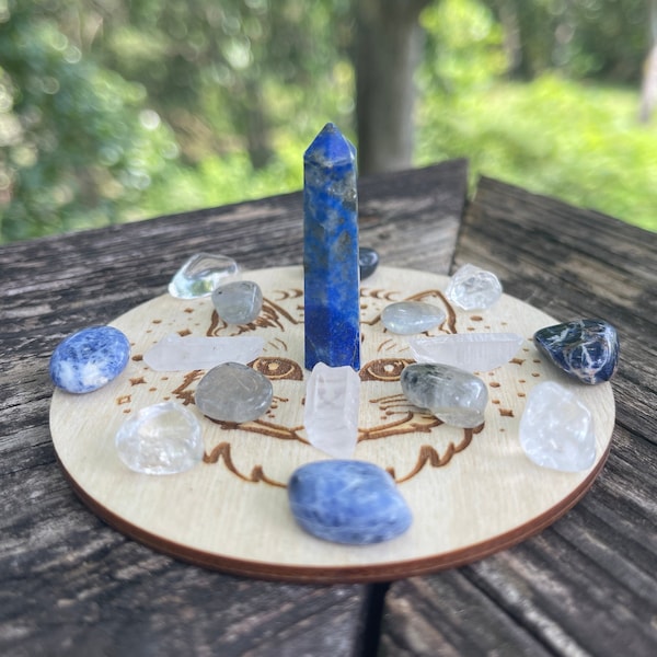 Clairvoyant Crystal Grid Kit - Reiki Charged Crystals - Powerful Healing Energy - Develop Clairvoyance - Third Eye Opener - Intuitive Grid