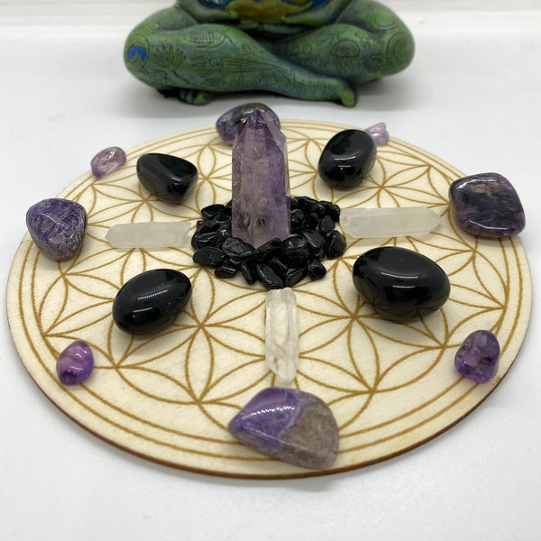 Summon The Ancestors Crystal Grid Kit - Reiki Charged Crystals for Ancestor Work - Ancestral Healing - Powerful Energy - Charoite Tumbles