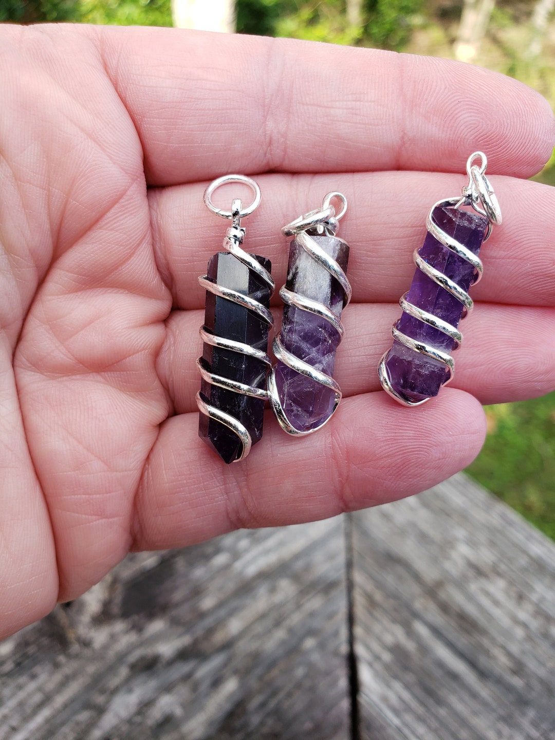 Amethyst Crystal Pendants Reiki Healing Energy Infused Wire Etsy
