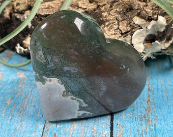 Moss Agate Heart Crystal Heart Reiki Charged Nature Etsy