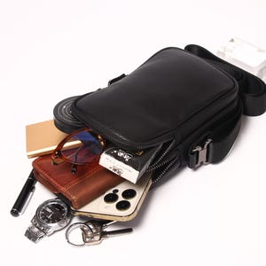 Sac à bandoulière en cuir noir, sac à bandoulière pour homme, bandoulière réglable, sac à bandoulière, sac en cuir unisexe, cadeau pour lui, idée cadeau mari