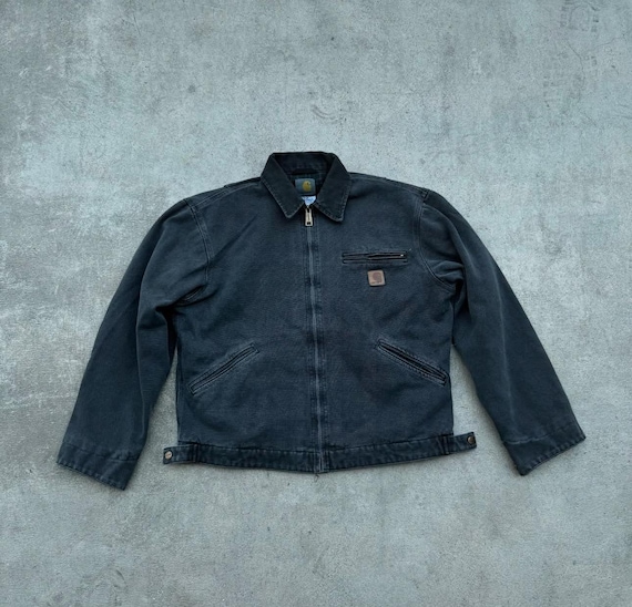 J97 Carhartt Plaid Detroit Jacket - Petrol Black - Etsy