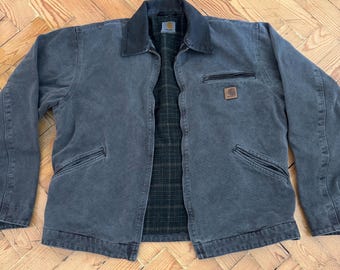 Chaqueta Carhartt J97 Plaid Detroit, color negro petróleo