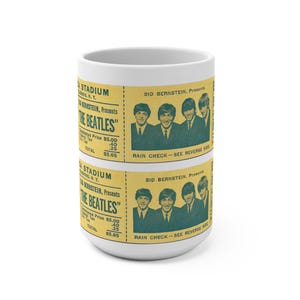 Vintage Beatles Konzert-Karte Stub-Becher - Musik-Liebhaber-Geschenk, Retro-Kaffeetasse, Beatles-Fan Merch, 15 Unzen Keramik-Teebecher, Geschenk für Papa