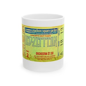 Led Zeppelin Konzertkarte Keramiktasse, Vintage Musiktasse, Geschenk des Musikliebhabers, Kaffee- / Teetasse, Retro Ticket-Design, Konzert-Erinnerungsstücke