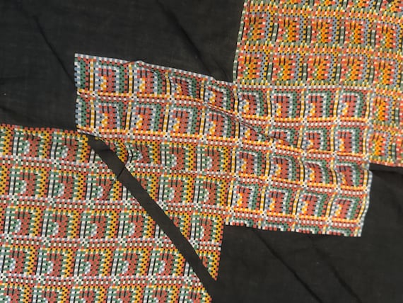 Vintage Scarf- Nik Nik for Glentex Geometric pattern on black