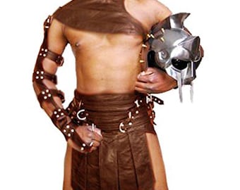 Real Leather Gladiator Kilt: Men's LARP Costume, Roman Warrior Outfit