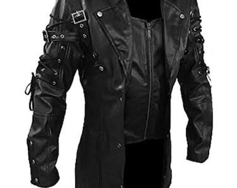 Handmade Men’s Genuine Leather Gothic Trench Coat | Matrix Steampunk Long Jacket