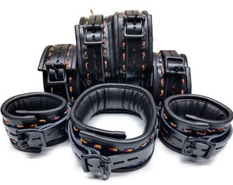 Leather Restraint Set – 7 Piece Adjustable Cuffs for Couples