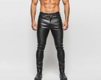 Handmade Black Sheep Leather Biker Pants – Slim Fit Mens Trousers