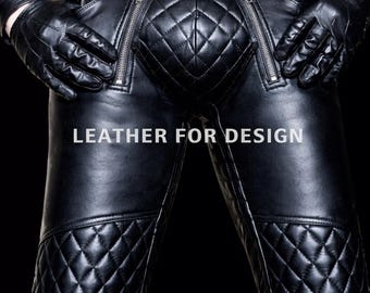 Mens Quilted Leather Biker Pants – Slim Fit Sheep Leather Jeans