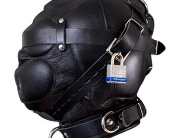 Verstelbaar zwart leren gezichtsmasker met D-ringen