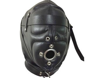 Leren kapmasker met verstelbare pasvorm en afneembaar mondstuk