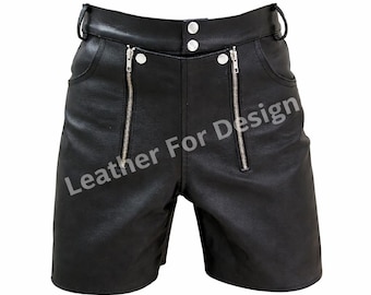 Men’s Leather Locking Shorts – Black Rear Zip CS2