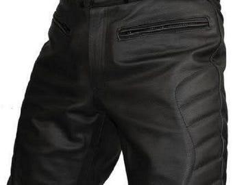 Handmade Men’s Black Leather Biker Pants – Genuine Motorcycle Jeans Trousers
