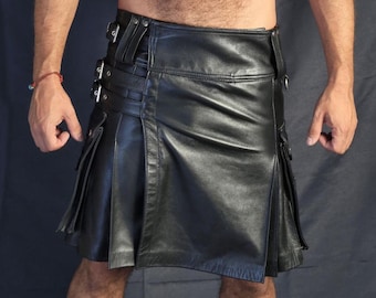 Handmade Black Leather Gladiator Kilt