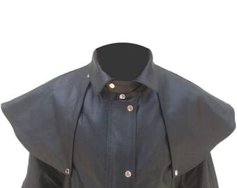 Handmade Mens Black and Brown Leather Duster Coat