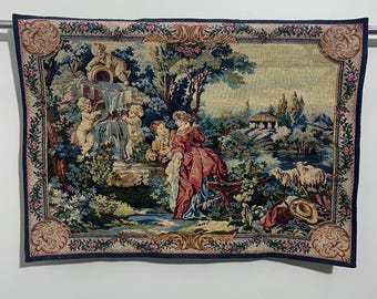 Vintage Fountain Foreast Romantic Scene French Tapestry Medieval Pictorial Cozy Wall Decor Tapestry 72 x 100 Cm
