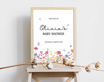 Baby in Bloom Welcome Sign | Wildflowers Shower Welcome Sign| Spring SignTemplate | Floral Baby Shower Sign